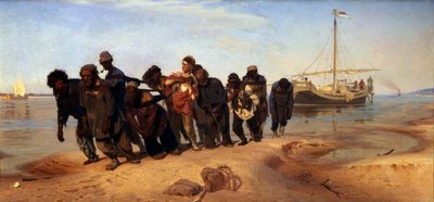 ヴォルガ、1872-1873年のはしけ運送業者 作： Ilya Efimovich Repin