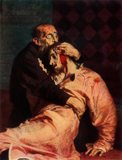 「1581 年 11 月 16 日のイワン雷帝とその息子イワン」、1885 年、1965 年。 作： Ilya Efimovich Repin