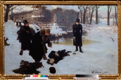 デュアル。 (詩人アレクサンドル・プーシキン (1799-1837) が、1837 年 1 月 25 日、サンクトペテルブルク郊外でライバルのジョルジュ・シャルル・ド・ヘーケレン・ダンテス (1812-1895) に殺害された) の絵画 (イリヤ・レーピン) ) (1844-1930)、キャンバスに油彩 作： Ilya Efimovich Repin