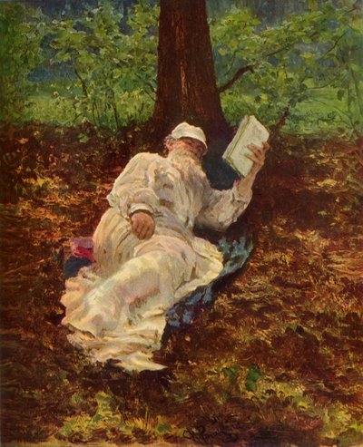 「レオ・ニコラエヴィチ・トルストイは森で休む」、1891年、1965年。 作： Ilya Efimovich Repin
