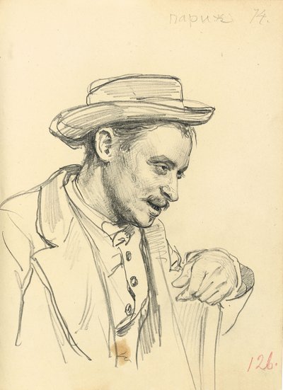帽子をかぶった男c。 1872-1875 作： Ilya Efimovich Repin