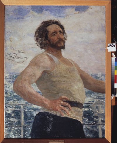 作家レオニード・アンドレーエフ (1871-1919) の肖像画。 Ilya Yefimovich Repin (Ilia Repin) (1844-1930) の絵画、キャンバスに油彩 作： Ilya Efimovich Repin