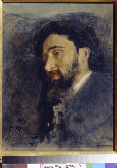 作家 Vsevolod Mikhailovich Garchine (1855-1888) の肖像画。 （著者V. M. Garshinの肖像）。 Ilya Refimovich Repin (Ilia Repin) (1844-1930) による絵画、キャンバスに油彩 作： Ilya Efimovich Repin