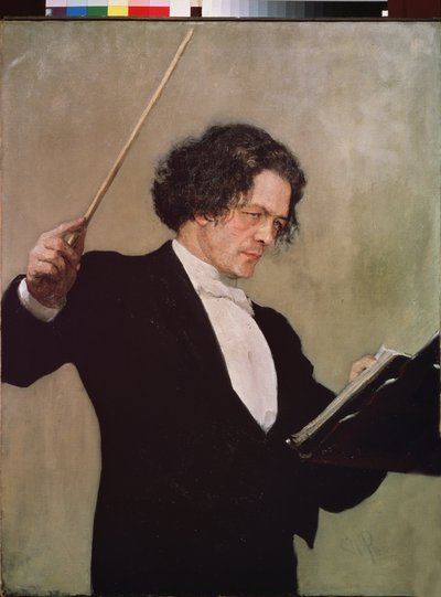 作曲家アントン ルビンスタイン (1829-1894) の肖像画。 Ilya Yefimovich Repin (Ilia Repin) (1844-1930) の絵画、キャンバスに油彩 作： Ilya Efimovich Repin