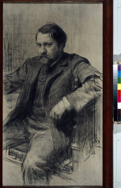 Portrait du peintre Valentin Aleksandrovitch Serov (1865-1911) (Valentin Alexandrovich Serov) - Dessin de Ilya Yefimovich (Iefimovitch) Repin (1844-1930)、クレヨン シュル パピエ 作： Ilya Efimovich Repin
