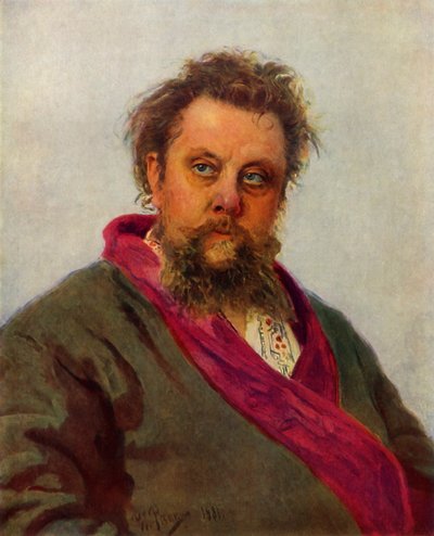 「作曲家モデスト・ペトロヴィッチ・ムソルグスキーの肖像」、1881年、1965年。 作： Ilya Efimovich Repin