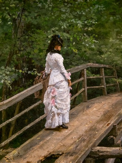 夏の風景。 ABRAMTSEVO の小さな橋の VERA REPINE 作： Ilya Efimovich Repin