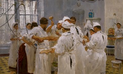 手術室の外科医エヴゲニー・パブロフ 作： Ilya Efimovich Repin