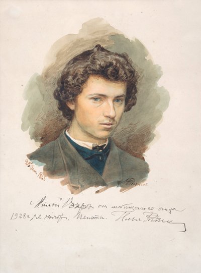 自画像」レーピン・イリヤ・イェフィモビッチ（1844-1930） - 1866 - 紙に水彩画 - 35x26 - 個人蔵 作： Ilya Efimovich Repin