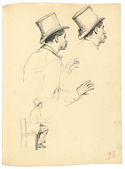 「パリジャンカフェ」のための研究：帽子をかぶった男の頭の側面図、1872-1875年 作： Ilya Efimovich Repin