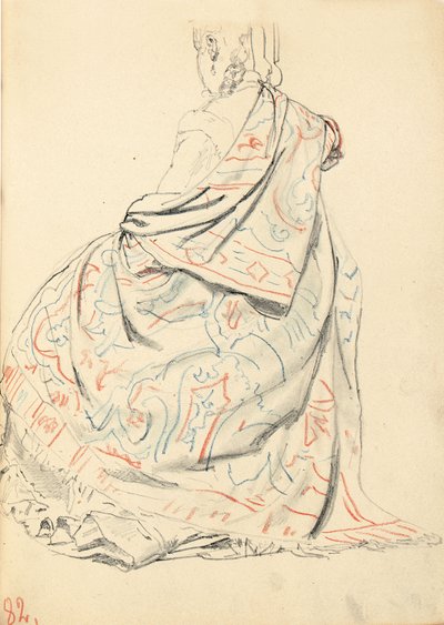 「パリジャンカフェ」の研究：後ろからの着席女性のドレス、1872-1875年頃 作： Ilya Efimovich Repin