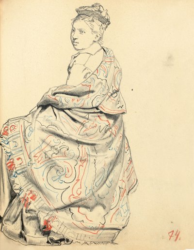 「パリジャンカフェ」の研究：着席女性のドレスの研究c。 1872-1875 作： Ilya Efimovich Repin