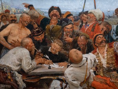 トルコのスルタンに手紙を書くザポローグ・コサック 作： Ilya Efimovich Repin