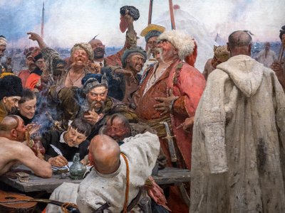 トルコのスルタンに手紙を書くザポローグ・コサック 作： Ilya Efimovich Repin