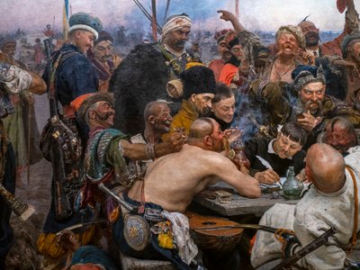 トルコのスルタンに手紙を書くザポローグ・コサック 作： Ilya Efimovich Repin