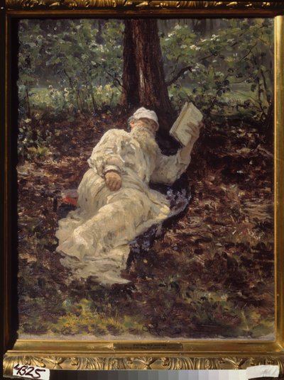 森の中で休むトルストイ 作： Ilya Efimovich Repin