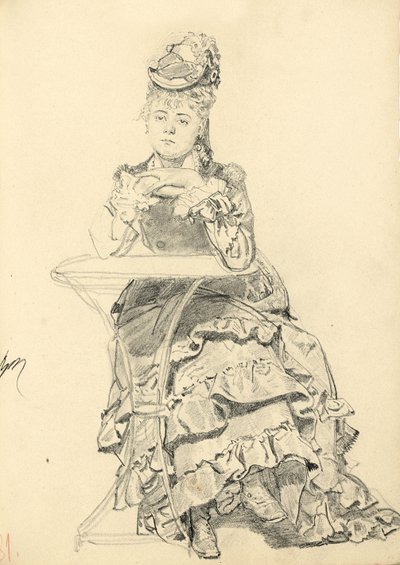 カフェのテーブルに座っている女性c。 1872-1875 作： Ilya Efimovich Repin