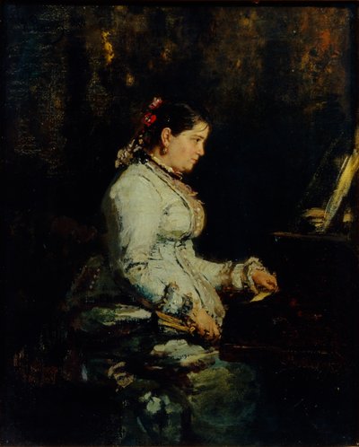 グランドピアノの女性、1880年 作： Ilya Efimovich Repin