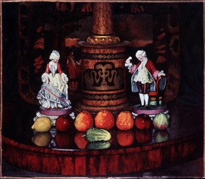 磁器の小像のある静物。 （磁器のある静物）。 Ilya Ivanovich Mashkov（Ilia Mashkov、Matchkov）（1881-1944）による絵画、キャンバスに油彩 作： Ilya Ivanovich Mashkov