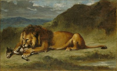 ヤギをむさぼり食うライオン 作： Imitator of Eugène Delacroix