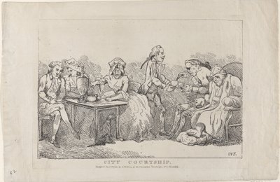 市の求愛、1786年、1786年。 作： Imitator of Thomas Rowlandson.