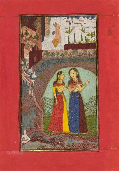 宮殿のある風景の中の2人の女性、c1725 作： Incha Ram