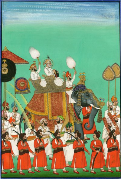象に乗るジョードプルのラジャ、c。 1780 作： Indian Art