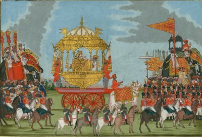 タンジョールのラジャが象に乗って結婚式を挙げたc。 1780 作： Indian Art