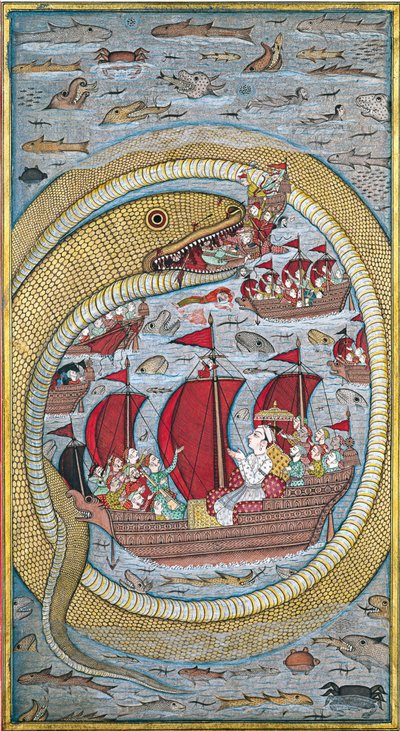 海の蛇が王室の艦隊を飲み込む1670 作： Indian Art