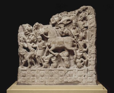 ゴータマ・シッダールタの大出発、2世紀。 広告。 作： Indian Art.