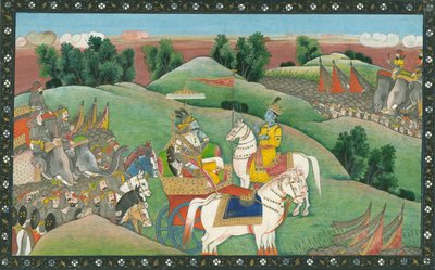 クリシュナ卿とアルジュナの間の対話c。 1830 作： Indian Art