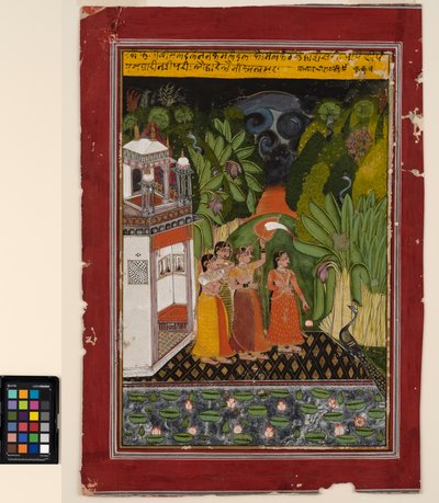 英雄を待つヒロイン、1740年頃（不透明水彩、金、紙 作： Indian School