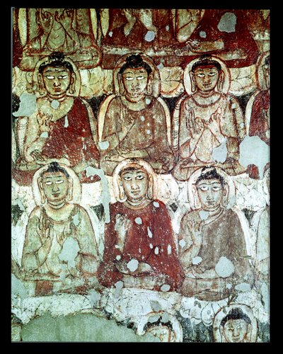 洞窟2の内部にある細部の座ったままの仏像（162633も参照） 作： Indian School