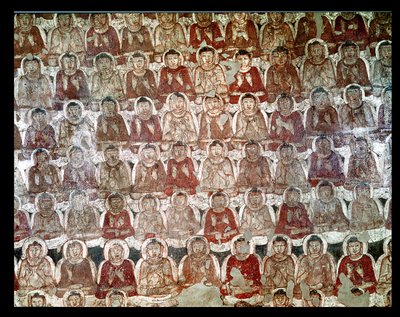 洞窟2の内部にある多数の坐像の仏像（162632も参照） 作： Indian School