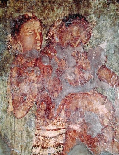 第1洞窟内部の「王侯貴族のカップル」（フレスコ画） 作： Indian School