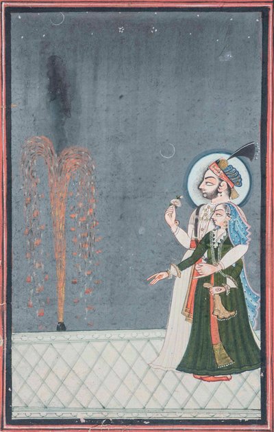 花火を見ているラジャとラニ、1815年 作： Indian School
