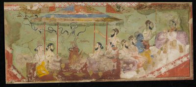 犠牲祭、絵画付きアルバムフォリオ、1690年 作： Indian School