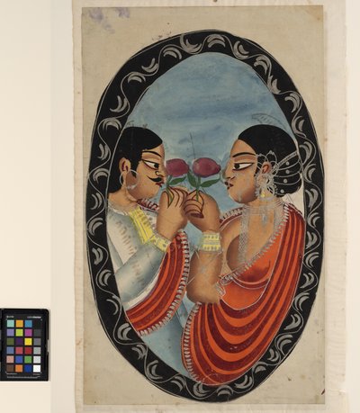 遊女が遊女を訪ねる（recto）、c.1880（紙に水彩） 作： Indian School