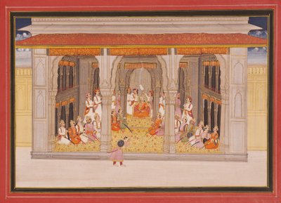 パビリオンのダルバール王、1760年（紙に不透明なトイレと金） 作： Indian School