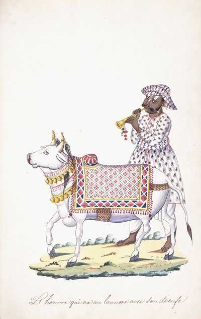 牛を持った男、c。 1825年（鉛筆、ペン、黒インク、w - c、ワットマン紙） 作： Indian School