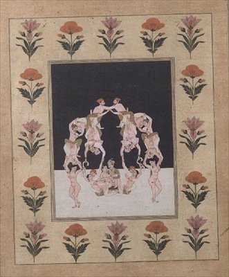 恋人同士がブランコに乗っている図 1830年頃（紙にガッシュ） 作： Indian School