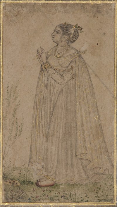 王女が太陽を崇拝、1600年頃（紙に不透明なWCと金） 作： Indian School