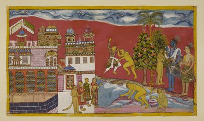 追加 15296 (2) f.16r、キスキンダ宮殿の外に戻る 作： Indian School
