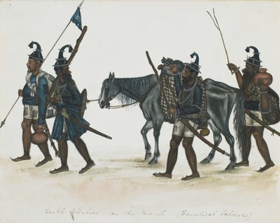 行進するアカリ・シーク教徒、1850年頃（不透明水彩・紙 作： Indian School