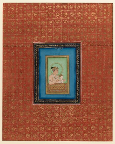 アクバルとその息子または孫の1人、1875-1900年（紙に不透明なトイレと金） 作： Indian School
