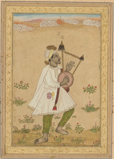 アフリカの竪琴奏者 1640-1660年頃（紙にインク、不透明水彩、金） 作： Indian School