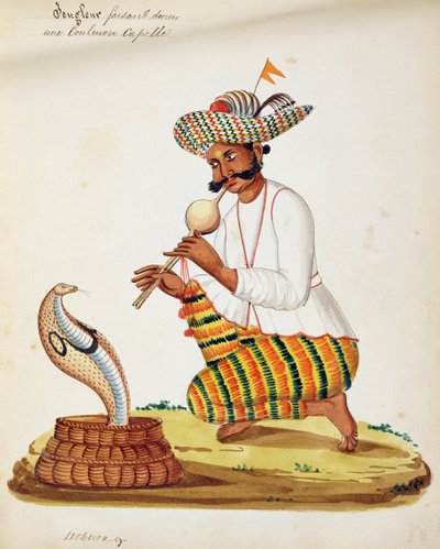 図面のフランスのアルバムからのコブラとインドのヘビ使い 作： Indian School