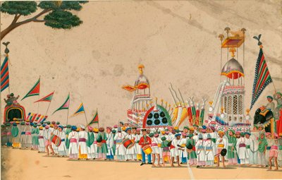 インド美術：行列 グアッシュ 1800年頃 薄暗い 15x23,7 cm 個人蔵 作： Indian School