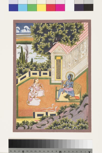 スリのアサヴァリラジーニ、1850年頃（紙に不透明なトイレと金） 作： Indian School