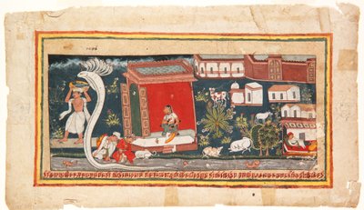赤ちゃんクリシュナは安全に運ばれます、1600-25（紙に不透明なトイレ） 作： Indian School